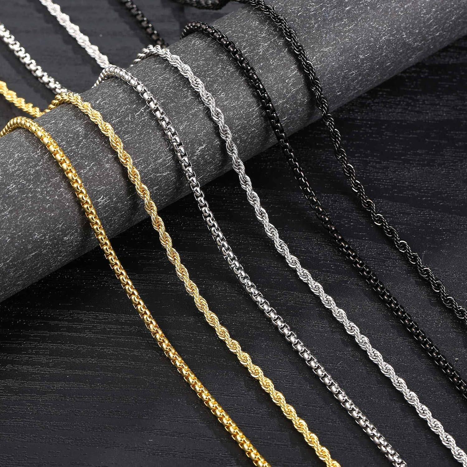 imageM MOOHAM Gold Chain for Men Boys Twist Chains for Men Necklaces Layered Gold Chain for Men Stainless Steel Necklace for Mens Chain Square Rolo Chains for Men Gifts