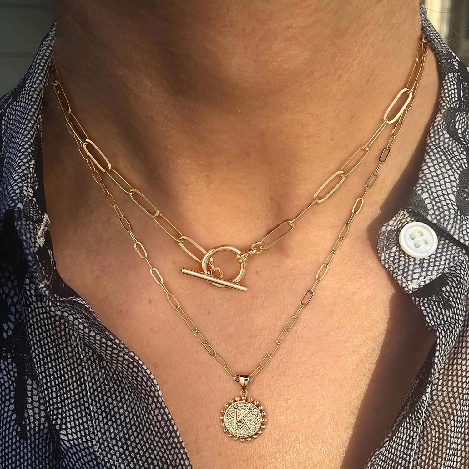 imageM MOOHAM Gold Necklace for Women Gifts 14K Gold Necklace Set Initial Necklace Gold Necklace Non Tarnish Gold Necklaces for Women Gold Jewelry for Women Layered Gold Necklace