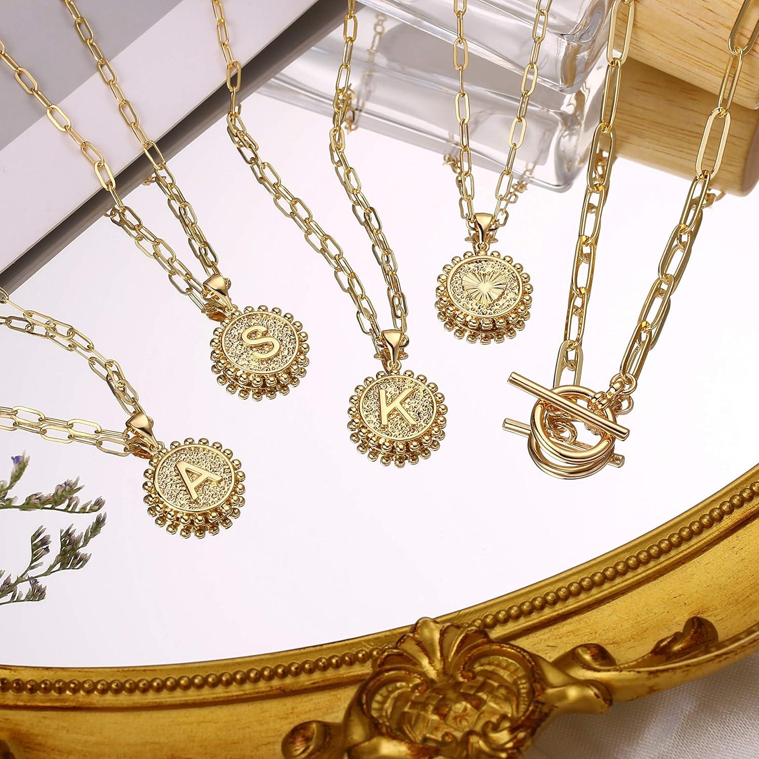 imageM MOOHAM Gold Necklace for Women Gifts 14K Gold Necklace Set Initial Necklace Gold Necklace Non Tarnish Gold Necklaces for Women Gold Jewelry for Women Layered Gold Necklace