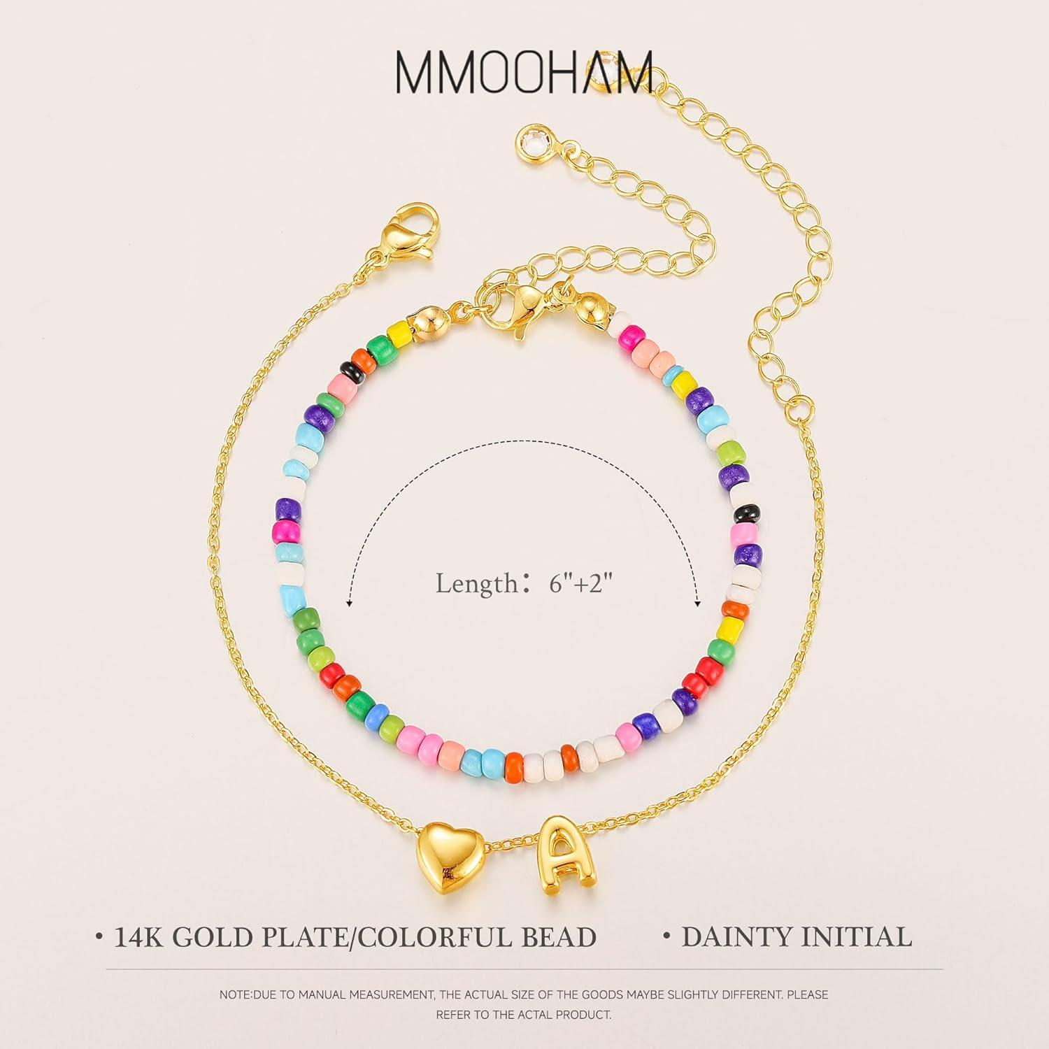 imageM MOOHAM Initial Bracelets for Women 14K Gold Plated Dainty Heart Letter AZ Bracelet Colorful Beaded Initial Bracelet Layered Bracelets Jewelry Gifts for Women Lover Bridesmaids FriendsL