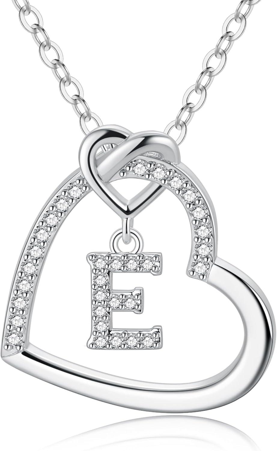 imageM MOOHAM Stocking Stuffers for Teen Girls Women Heart Initial Necklaces for Girls Teen Women Cubic Zirconia Heart Pendant Necklace Dainty Initial Necklace Letter A Z Jewelry Christmas GiftsWhiteGoldPlated