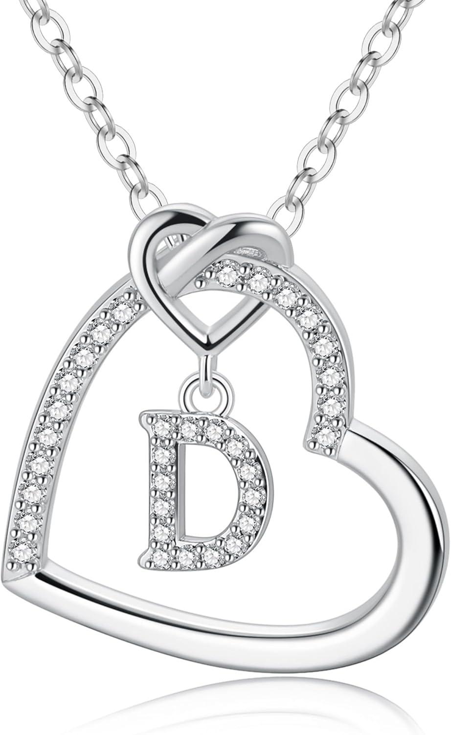 imageM MOOHAM Stocking Stuffers for Teen Girls Women Heart Initial Necklaces for Girls Teen Women Cubic Zirconia Heart Pendant Necklace Dainty Initial Necklace Letter A Z Jewelry Christmas GiftsWhiteGoldPlated