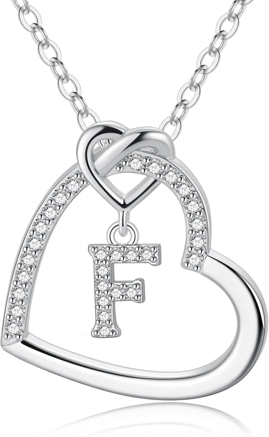 imageM MOOHAM Stocking Stuffers for Teen Girls Women Heart Initial Necklaces for Girls Teen Women Cubic Zirconia Heart Pendant Necklace Dainty Initial Necklace Letter A Z Jewelry Christmas GiftsWhiteGoldPlated
