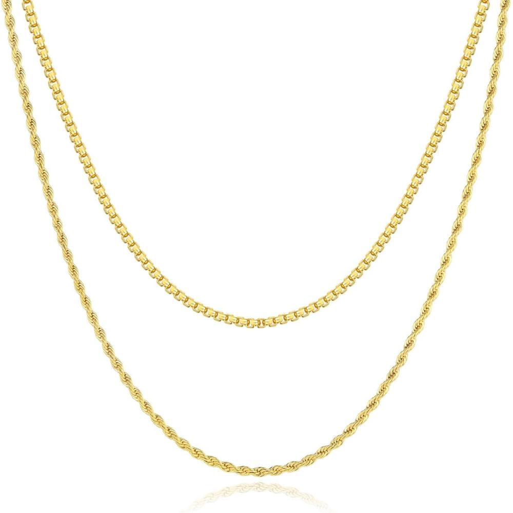 imageM MOOHAM Gold Chain for Men Boys Twist Chains for Men Necklaces Layered Gold Chain for Men Stainless Steel Necklace for Mens Chain Square Rolo Chains for Men Gifts