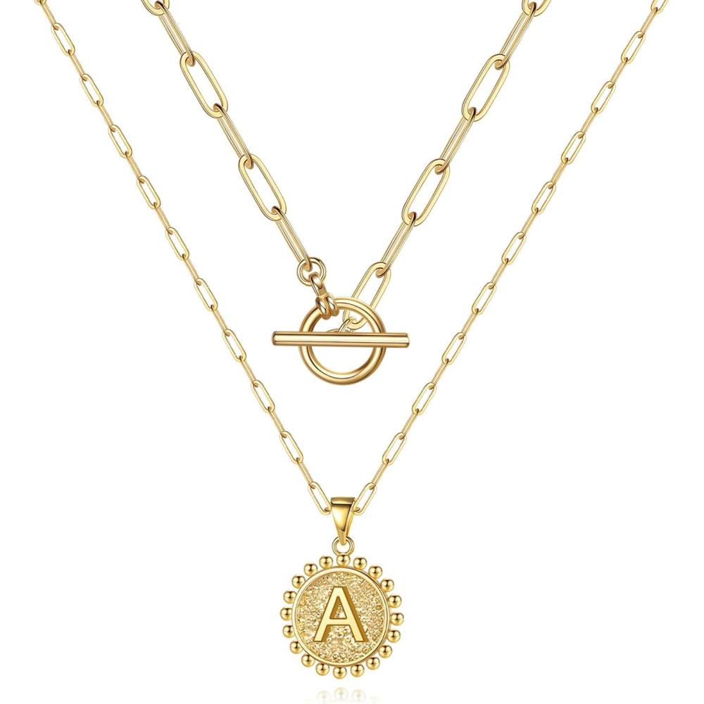 imageM MOOHAM Gold Necklace for Women Gifts  14K Gold Necklace Set Initial Necklace Gold Necklace Non Tarnish Gold Necklaces for Women Gold Jewelry for Women Layered Gold Necklace