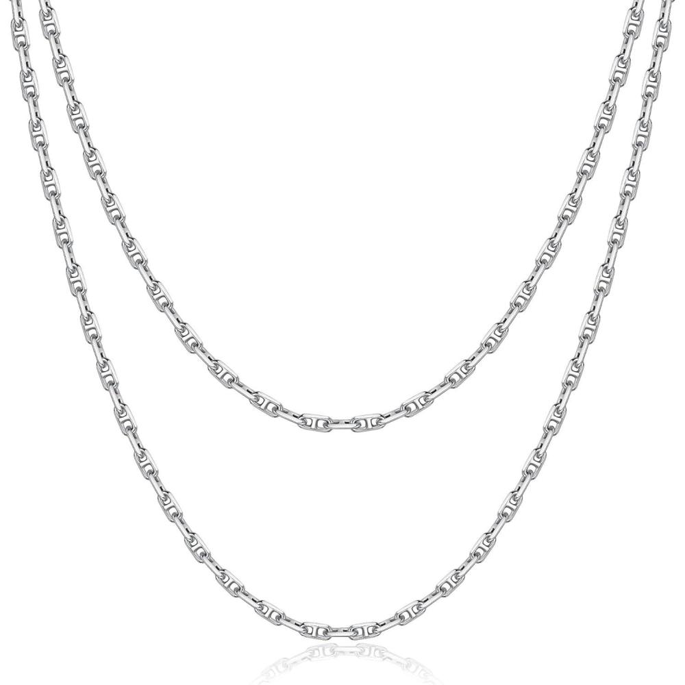 imageM MOOHAM Silver Chain for Men Boys Mariner Chains for Men Necklaces Silver Chain Layered Mens Necklaces Chains for Men Gifts for Dad Father