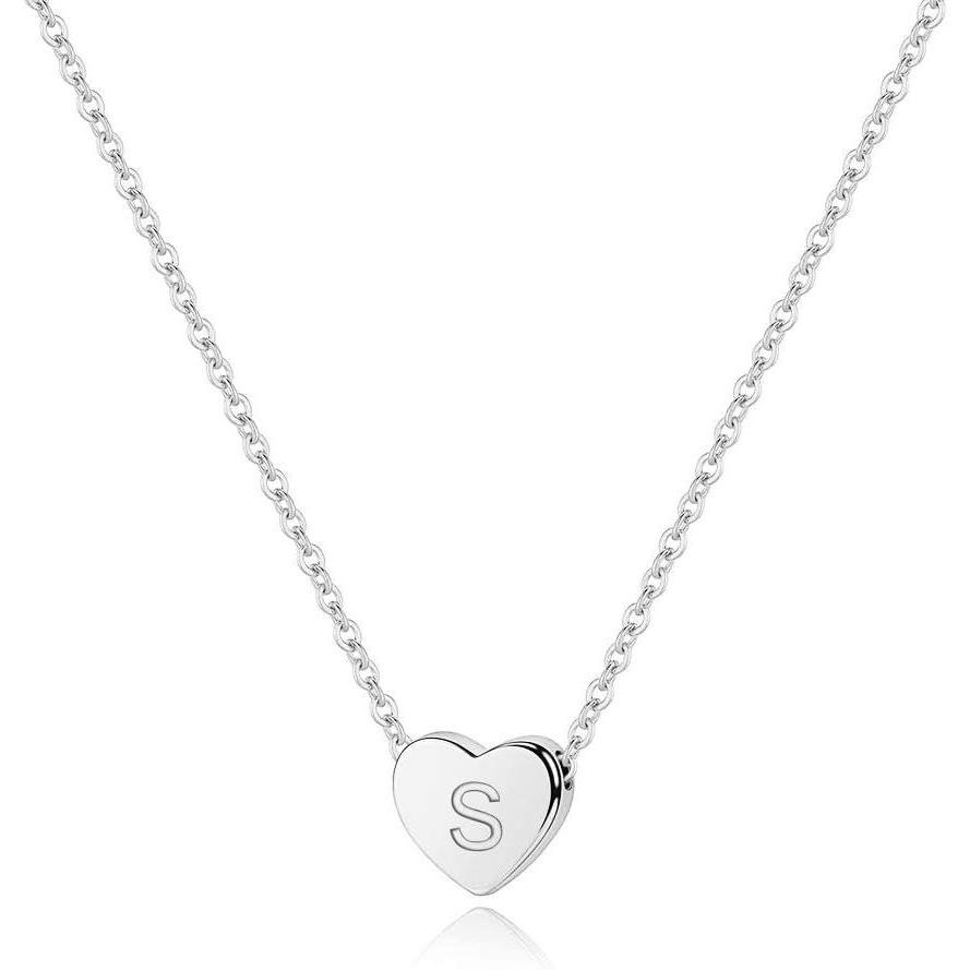 imageM MOOHAM Stocking Stuffers for Teen Girls Women  Heart Initial Necklace Gifts for Girls Women 925 Sterling Silver Tiny Letter Necklace Birthday Christmas Gift for Kids Teen Girl JewelrySilver