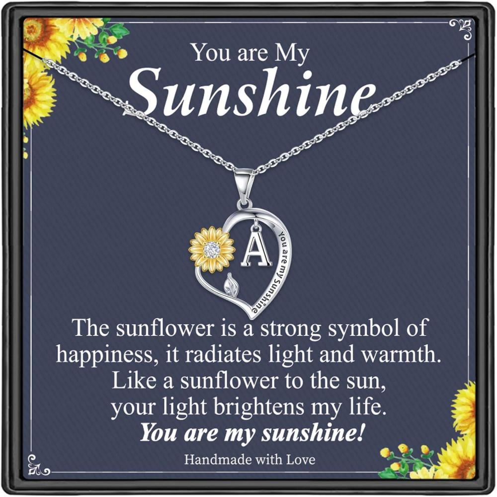imageM MOOHAM Sunflower Gifts for Women Sunflower Necklace Initial Necklaces for Women Sunflower Gifts for Women Girls Jewelry You Are My Sunshine Gifts for Women Teen Girl Gifts Trendy Stuff