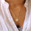 M MOOHAM Gold Initial Necklaces for Women, 14K Real Gold Plated Layered Initial Necklace Hexagon Pendant Toggle Clasp Layering Gold Chain Necklaces for Women Gold Layered Choker Necklaces for Women