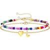 M MOOHAM Initial Bracelets for Women – 14K Gold Plated Dainty Heart Letter A-Z Bracelet Colorful Beaded Initial Bracelet Layered Bracelets Jewelry Gifts for Women Lover Bridesmaids Friends(L)