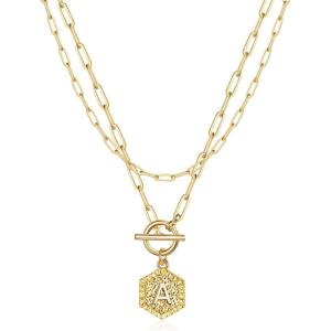 M MOOHAM Dainty Gold Initial Necklaces for Women, Paperclip Chain Necklace Gold Necklace for Women Jewelry Simple Cute Hexagon Letter Pendant Initial A Necklace 14K Gold Chain Necklaces for Women
