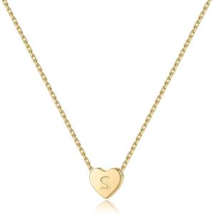 M MOOHAM Stocking Stuffers for Teen Girls Women – Heart Initial Necklace Gifts for Girls Women, 925 Sterling Silver Tiny Letter Necklace Birthday Christmas Gift for Kids Teen Girl Jewelry(Gold)