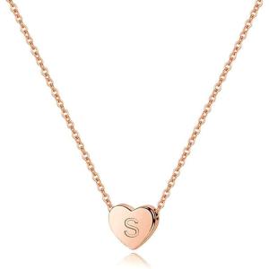 M MOOHAM Stocking Stuffers for Teen Girls Women – Heart Initial Necklace Gifts for Girls Women, 925 Sterling Silver Tiny Letter Necklace Birthday Christmas Gift for Kids Teen Girl Jewelry(Rose Gold)
