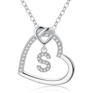 M MOOHAM Stocking Stuffers for Teen Girls Women – Heart Initial Necklaces for Girls Teen Women, Cubic Zirconia Heart Pendant Necklace, Dainty Initial Necklace Letter A – Z Jewelry Christmas Gifts(White-Gold-Plated)