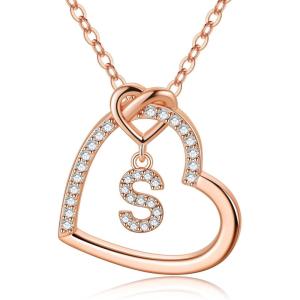 M MOOHAM Stocking Stuffers for Teen Girls Women – Heart Initial Necklaces for Girls Teen Women, Cubic Zirconia Heart Pendant Necklace, Dainty Initial Necklace Letter A – Z Jewelry Christmas Gifts(Rose-Gold-Plated)