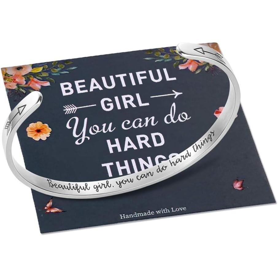 imageM MOOHAM Bracelets for Women Girls Mantra Bracelet Funny Inspirational Jewelry Gifts for Best Friend Mom Daughter Son Sister Niece Birthday Mothers Day Present Come Gift BoxBeautiful girls you can do hard things