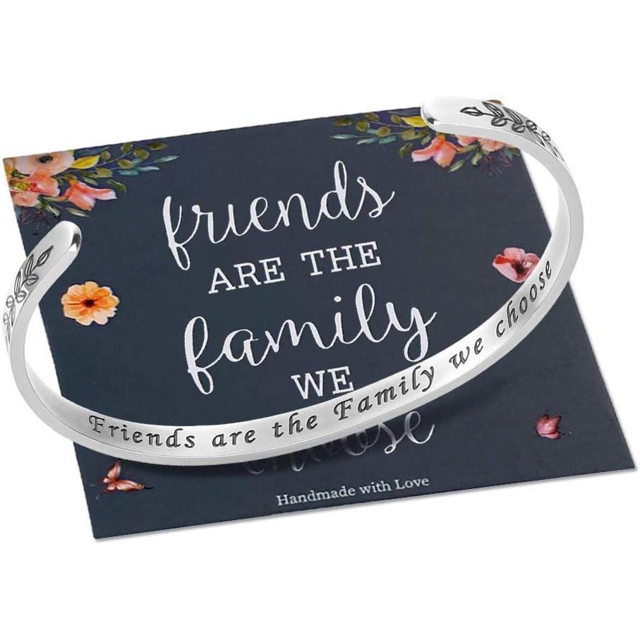 imageM MOOHAM Bracelets for Women Girls Mantra Bracelet Funny Inspirational Jewelry Gifts for Best Friend Mom Daughter Son Sister Niece Birthday Mothers Day Present Come Gift BoxFriends are the family we choose