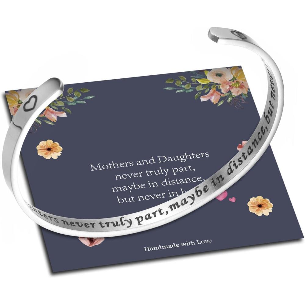 imageM MOOHAM Bracelets for Women Girls Mantra Bracelet Funny Inspirational Jewelry Gifts for Best Friend Mom Daughter Son Sister Niece Birthday Mothers Day Present Come Gift BoxMothers and Daughters never truly part maybe in distance but never in heart