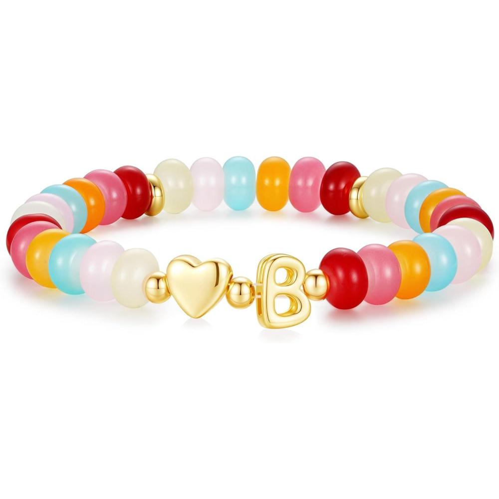 imageM MOOHAM Colorful Beaded Initial Bracelet for Women Dainty Beaded Bracelets for Women Trendy Charm Letter AZ Personalized Heart Jewelry GiftsB