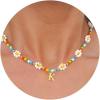 M MOOHAM Flower Necklace – Daisy Flower Beaded Initial Letter K Necklaces for Women Colorful Handmade Cute Beaded Choker Necklaces Summer Beach Choker Necklace Birthday Gifts Jewelry Gifts