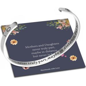 M MOOHAM Bracelets for Women Girls, Mantra Bracelet Funny Inspirational Jewelry Gifts for Best Friend, Mom, Daughter, Son, Sister, Niece Birthday Mothers Day Present Come Gift Box(Mothers and Daughters never truly part maybe in distance but never in heart)
