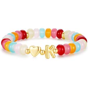 M MOOHAM Colorful Beaded Initial Bracelet for Women – Dainty Beaded Bracelets for Women Trendy Charm Letter A-Z Personalized Heart Jewelry Gifts(K)