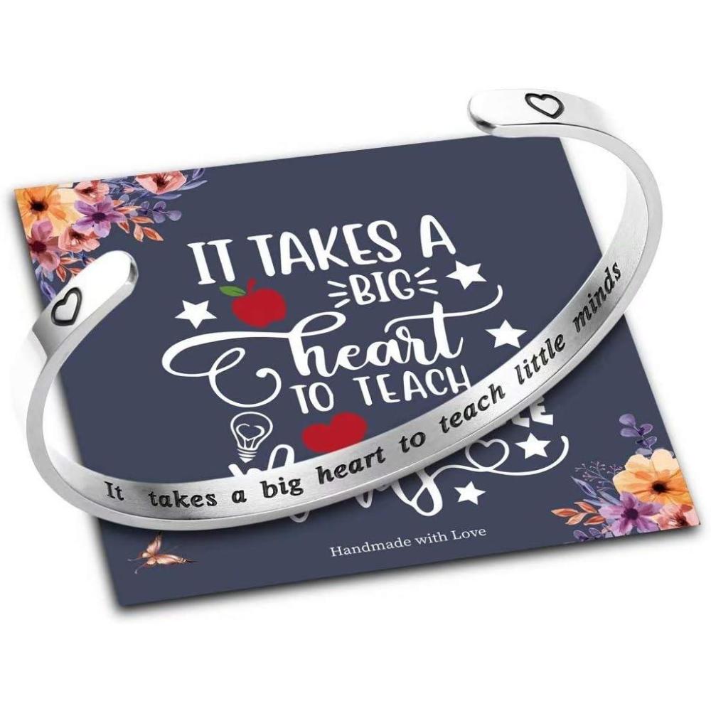imageM MOOHAM Bracelets for Women Girls Quote Mantra Bracelet Funny Inspirational Jewelry Gifts for Best Friend Mom Daughter Son Sister Niece Birthday Mothers Day Present Come Gift BoxIt takes a big heart to teach little minds