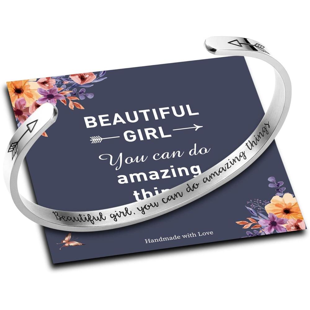 imageM MOOHAM Bracelets for Women Girls Quote Mantra Bracelet Funny Inspirational Jewelry Gifts for Best Friend Mom Daughter Son Sister Niece Birthday Mothers Day Present Come Gift BoxBeautiful girl you can do amazing things