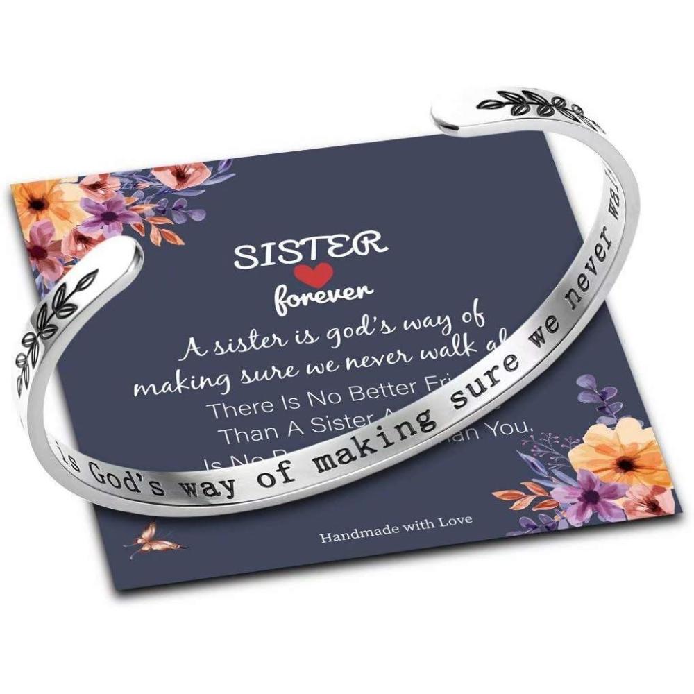 imageM MOOHAM Bracelets for Women Girls Quote Mantra Bracelet Funny Inspirational Jewelry Gifts for Best Friend Mom Daughter Son Sister Niece Birthday Mothers Day Present Come Gift BoxA sister is gods way of making sure we never walk alone
