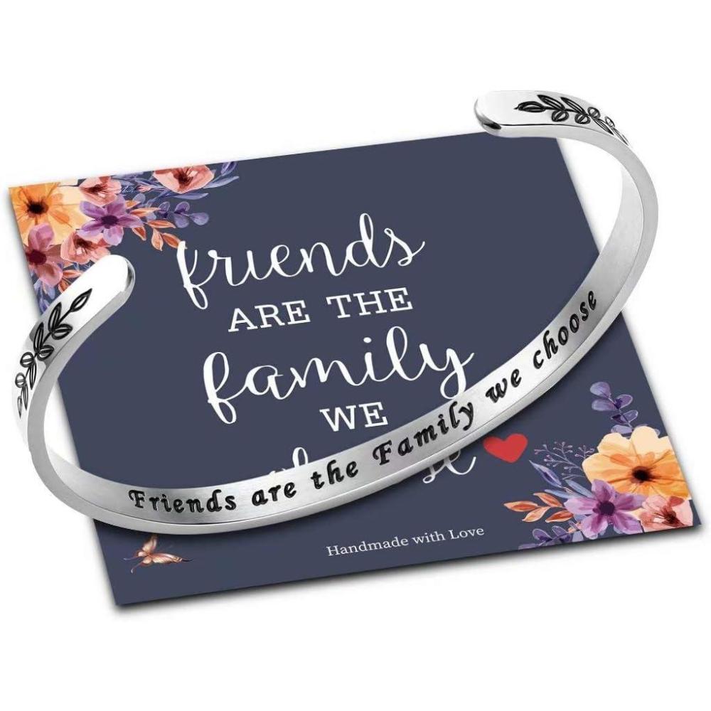 imageM MOOHAM Bracelets for Women Girls Quote Mantra Bracelet Funny Inspirational Jewelry Gifts for Best Friend Mom Daughter Son Sister Niece Birthday Mothers Day Present Come Gift BoxFriends are the family we choose