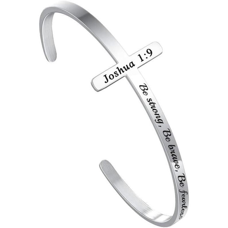 imageM MOOHAM Cross Bracelet Christian Gifts for Women  Engraved Quote Religious Cuff Bangle Bible Verse Jewelry Gift for Women Confirmation Baptism Gifts Christian BraceletBe strong  be brave  be fearless you are never alone