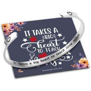 M MOOHAM Bracelets for Women Girls, Quote Mantra Bracelet Funny Inspirational Jewelry Gifts for Best Friend, Mom, Daughter, Son, Sister, Niece Birthday Mothers Day Present Come Gift Box(It takes a big heart to teach little minds)