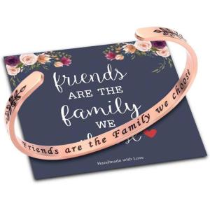 M MOOHAM Bracelets for Women Girls, Quote Mantra Bracelet Funny Inspirational Jewelry Gifts for Best Friend, Mom, Daughter, Son, Sister, Niece Birthday Mothers Day Present Come Gift Box(Friends are the family we choose-Rose Gold)