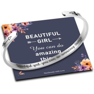 M MOOHAM Bracelets for Women Girls, Quote Mantra Bracelet Funny Inspirational Jewelry Gifts for Best Friend, Mom, Daughter, Son, Sister, Niece Birthday Mothers Day Present Come Gift Box(“Beautiful girl you can do amazing things)