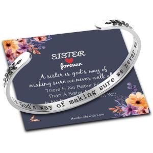 M MOOHAM Bracelets for Women Girls, Quote Mantra Bracelet Funny Inspirational Jewelry Gifts for Best Friend, Mom, Daughter, Son, Sister, Niece Birthday Mothers Day Present Come Gift Box(A sister is god’s way of making sure we never walk alone)
