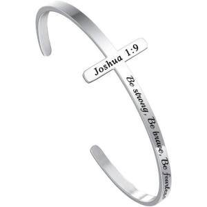 M MOOHAM Cross Bracelet Christian Gifts for Women – Engraved Quote Religious Cuff Bangle Bible Verse Jewelry Gift for Women Confirmation Baptism Gifts Christian Bracelet(Be strong  be brave  be fearless you are never alone)