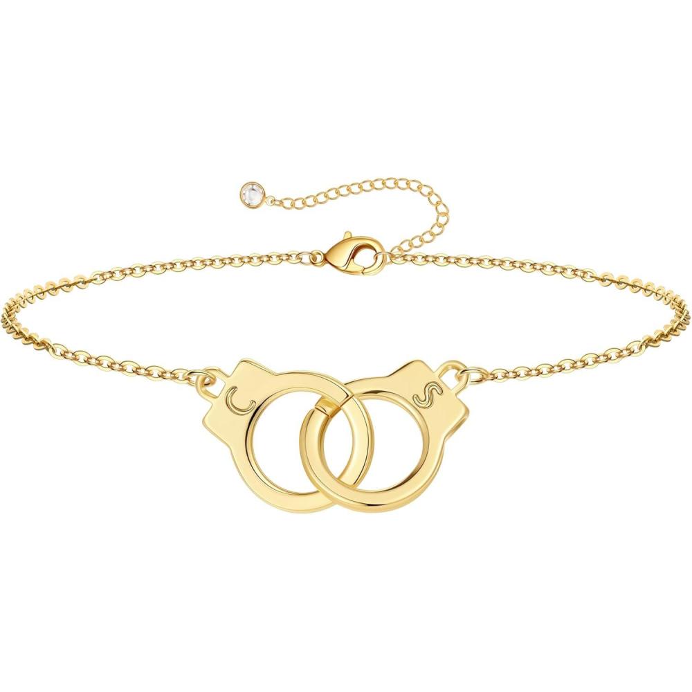 imageM MOOHAM Couple Bracelets Gifts for Women Gift for Mother Daughter Sister Couples Friendship Bracelets 14K Gold Plated Double Letter Handcuff Bracelet Jewelry Personalized Birthday GiftsC S