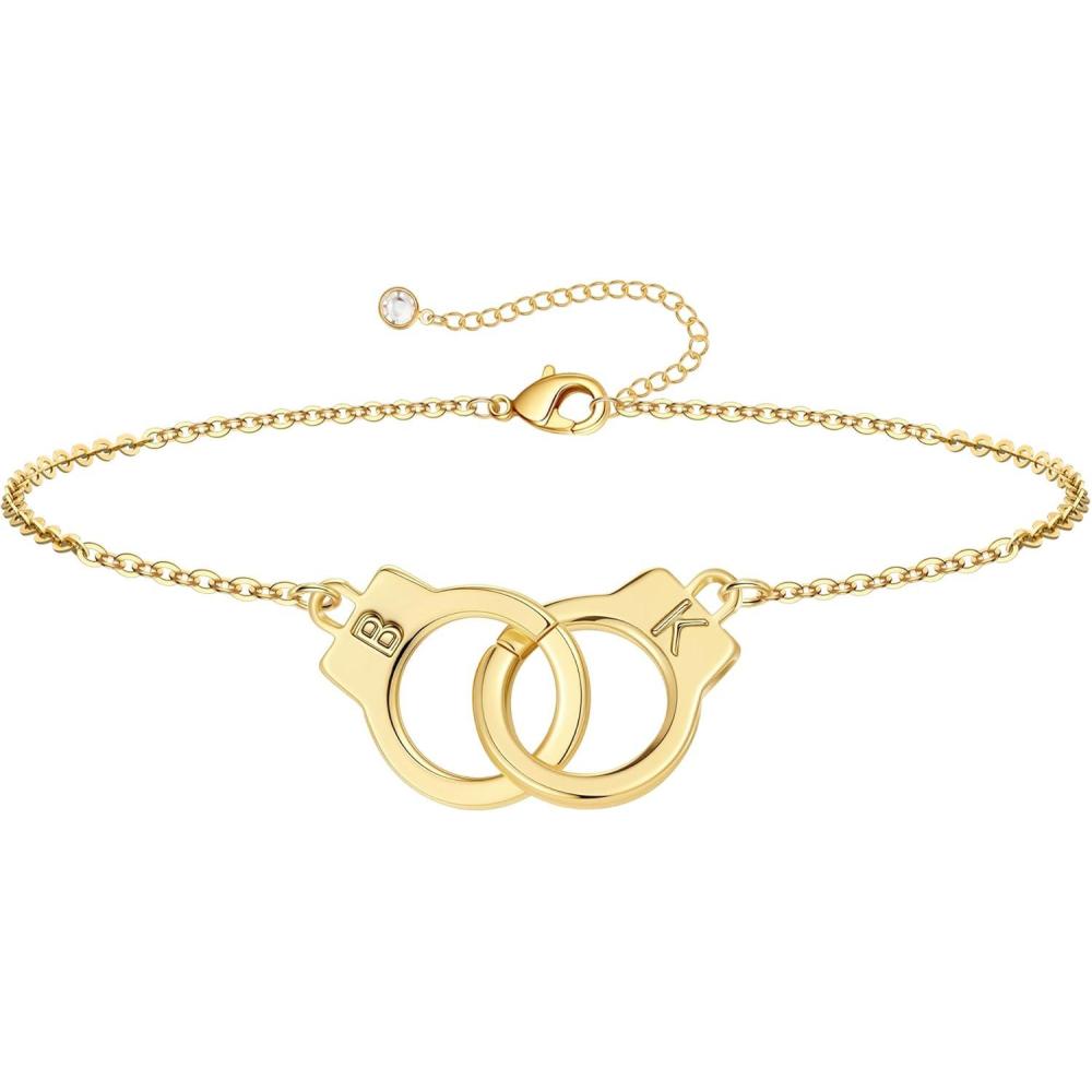imageM MOOHAM Couple Bracelets Gifts for Women  Gift for Mother Daughter Sister Couples Friendship Bracelets 14K Gold Plated Double Letter Handcuff Bracelet Jewelry Personalized Birthday GiftsB  K