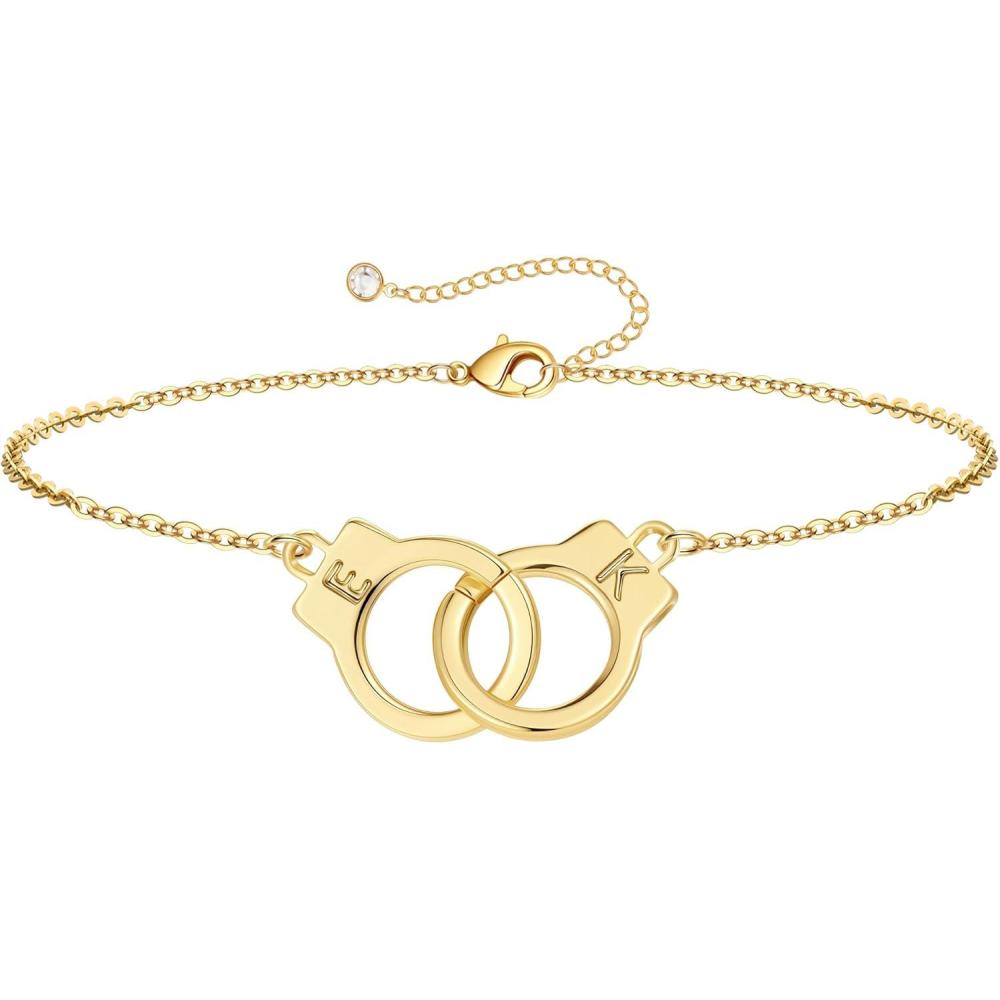 imageM MOOHAM Couple Bracelets Gifts for Women  Gift for Mother Daughter Sister Couples Friendship Bracelets 14K Gold Plated Double Letter Handcuff Bracelet Jewelry Personalized Birthday GiftsE  K
