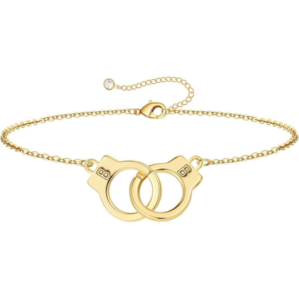 imageM MOOHAM Couple Bracelets Gifts for Women Gift for Mother Daughter Sister Couples Friendship Bracelets 14K Gold Plated Double Letter Handcuff Bracelet Jewelry Personalized Birthday GiftsB B