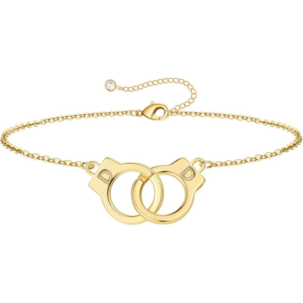 imageM MOOHAM Couple Bracelets Gifts for Women Gift for Mother Daughter Sister Couples Friendship Bracelets 14K Gold Plated Double Letter Handcuff Bracelet Jewelry Personalized Birthday GiftsD D