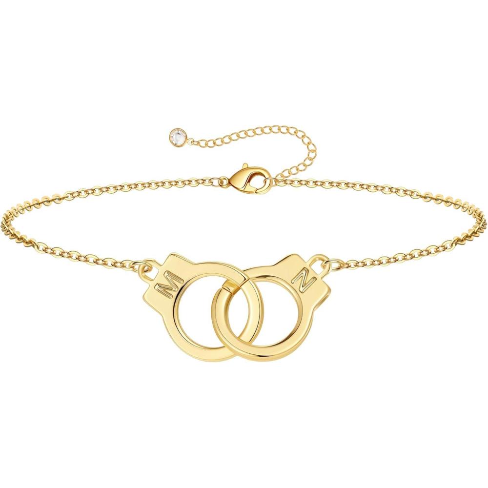imageM MOOHAM Couple Bracelets Gifts for Women  Gift for Mother Daughter Sister Couples Friendship Bracelets 14K Gold Plated Double Letter Handcuff Bracelet Jewelry Personalized Birthday GiftsM  N