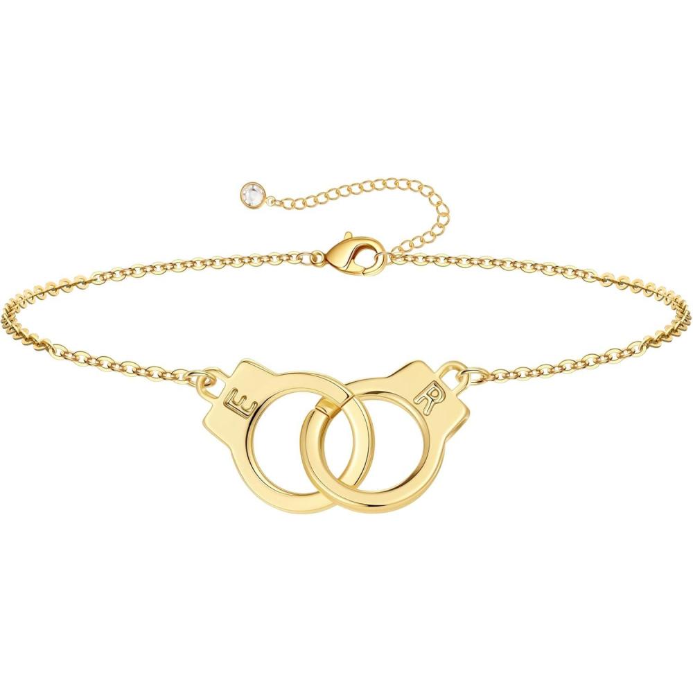 imageM MOOHAM Couple Bracelets Gifts for Women  Gift for Mother Daughter Sister Couples Friendship Bracelets 14K Gold Plated Double Letter Handcuff Bracelet Jewelry Personalized Birthday GiftsE  R