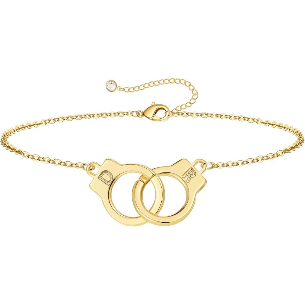 imageM MOOHAM Couple Bracelets Gifts for Women  Gift for Mother Daughter Sister Couples Friendship Bracelets 14K Gold Plated Double Letter Handcuff Bracelet Jewelry Personalized Birthday GiftsD  R