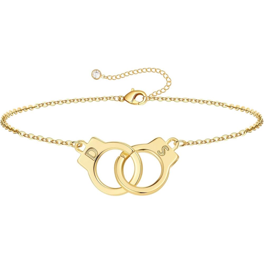 imageM MOOHAM Couple Bracelets Gifts for Women Gift for Mother Daughter Sister Couples Friendship Bracelets 14K Gold Plated Double Letter Handcuff Bracelet Jewelry Personalized Birthday GiftsD S