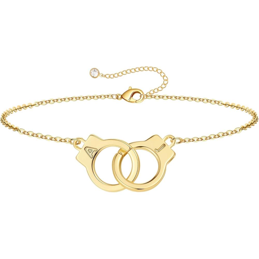 imageM MOOHAM Couple Bracelets Gifts for Women  Gift for Mother Daughter Sister Couples Friendship Bracelets 14K Gold Plated Double Letter Handcuff Bracelet Jewelry Personalized Birthday GiftsA  J