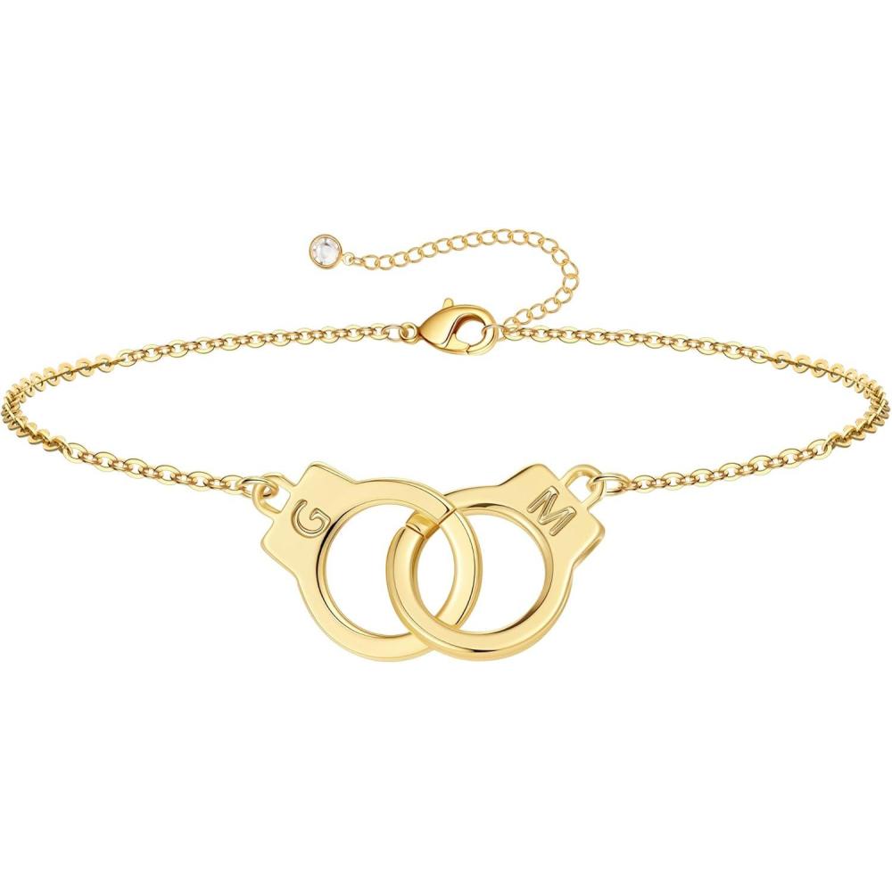 imageM MOOHAM Couple Bracelets Gifts for Women  Gift for Mother Daughter Sister Couples Friendship Bracelets 14K Gold Plated Double Letter Handcuff Bracelet Jewelry Personalized Birthday GiftsG  M