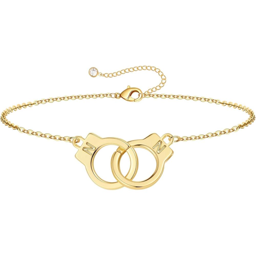imageM MOOHAM Couple Bracelets Gifts for Women Gift for Mother Daughter Sister Couples Friendship Bracelets 14K Gold Plated Double Letter Handcuff Bracelet Jewelry Personalized Birthday GiftsN N