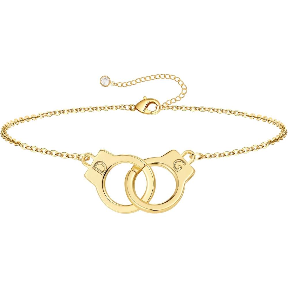 imageM MOOHAM Couple Bracelets Gifts for Women Gift for Mother Daughter Sister Couples Friendship Bracelets 14K Gold Plated Double Letter Handcuff Bracelet Jewelry Personalized Birthday GiftsD G