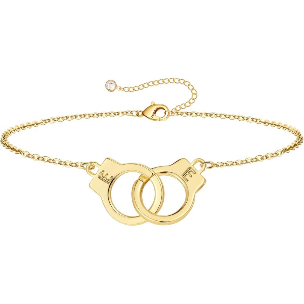 imageM MOOHAM Couple Bracelets Gifts for Women  Gift for Mother Daughter Sister Couples Friendship Bracelets 14K Gold Plated Double Letter Handcuff Bracelet Jewelry Personalized Birthday GiftsE  E